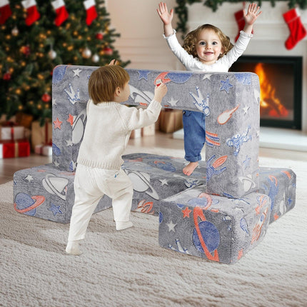 VEVOR Modular Kids Play Couch 4Pcs DIY Glow in the Dark Toddler Chair Grey.