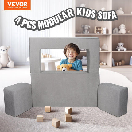 VEVOR Modular Kids Play Couch 4Pcs DIY Creative Child Sectional Sofa Dark Grey.