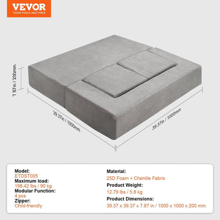 VEVOR Modular Kids Play Couch 4Pcs DIY Creative Child Sectional Sofa Dark Grey.