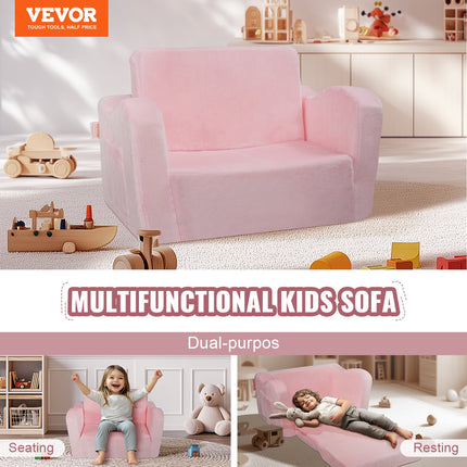 Baby Chair Foldable 2-in-1 Comfy Baby Lounger Couch Kids Sofa Pink.