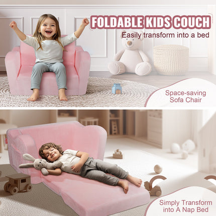 Baby Chair Foldable 2-in-1 Comfy Baby Lounger Couch Kids Sofa Pink.