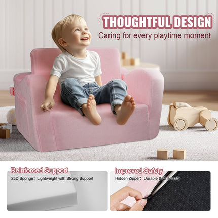 Baby Chair Foldable 2-in-1 Comfy Baby Lounger Couch Kids Sofa Pink.