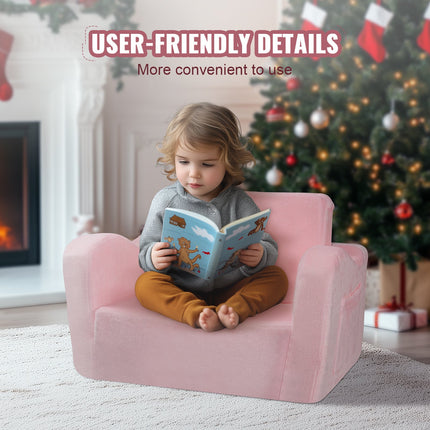 Baby Chair Foldable 2-in-1 Comfy Baby Lounger Couch Kids Sofa Pink.