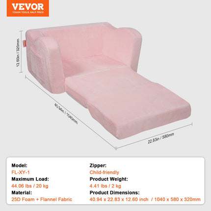 Baby Chair Foldable 2-in-1 Comfy Baby Lounger Couch Kids Sofa Pink.