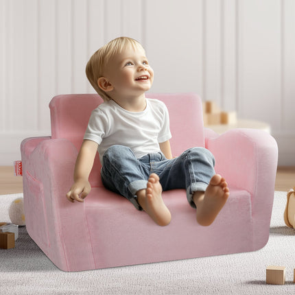 Baby Chair Foldable 2-in-1 Comfy Baby Lounger Couch Kids Sofa Pink.