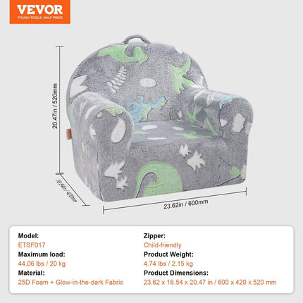 VEVOR Toddler Chair Glow in the Dark Plush Baby Chair Playroom Furniture Grey.
