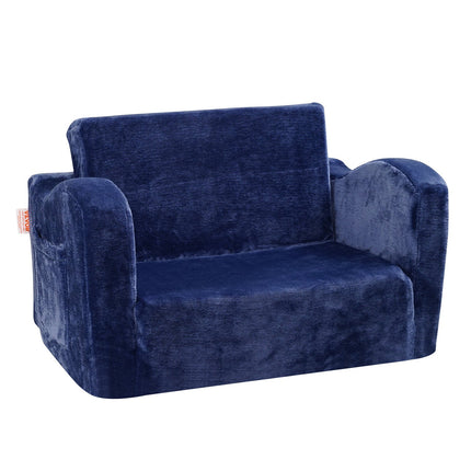 Baby Chair Foldable 2-in-1 Comfy Baby Lounger Couch Kids Sofa Blue.