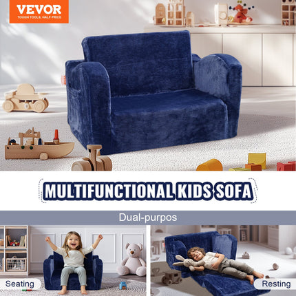 Baby Chair Foldable 2-in-1 Comfy Baby Lounger Couch Kids Sofa Blue.
