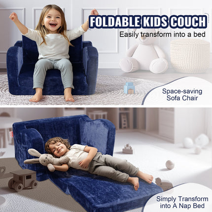 Baby Chair Foldable 2-in-1 Comfy Baby Lounger Couch Kids Sofa Blue.