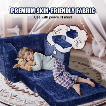 Baby Chair Foldable 2-in-1 Comfy Baby Lounger Couch Kids Sofa Blue.