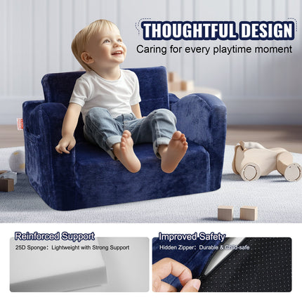 Baby Chair Foldable 2-in-1 Comfy Baby Lounger Couch Kids Sofa Blue.