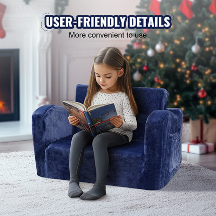 Baby Chair Foldable 2-in-1 Comfy Baby Lounger Couch Kids Sofa Blue.