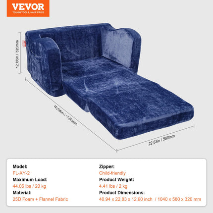 Baby Chair Foldable 2-in-1 Comfy Baby Lounger Couch Kids Sofa Blue.