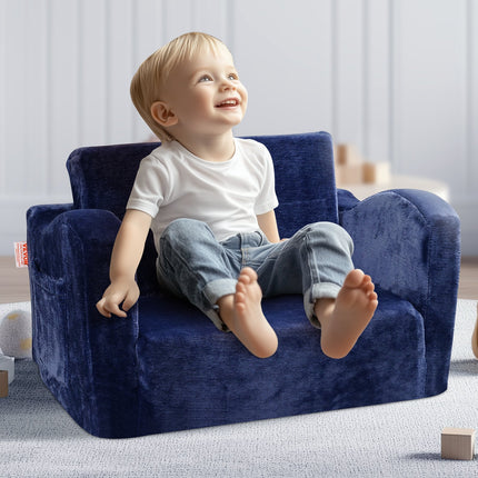 Baby Chair Foldable 2-in-1 Comfy Baby Lounger Couch Kids Sofa Blue.