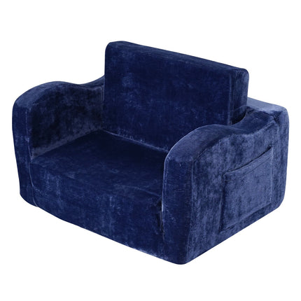 Baby Chair Foldable 2-in-1 Comfy Baby Lounger Couch Kids Sofa Blue.