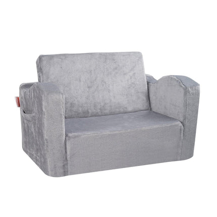 Baby Chair Foldable 2-in-1 Comfy Baby Lounger Couch Kids Sofa Grey.