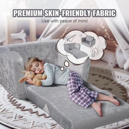 Baby Chair Foldable 2-in-1 Comfy Baby Lounger Couch Kids Sofa Grey.