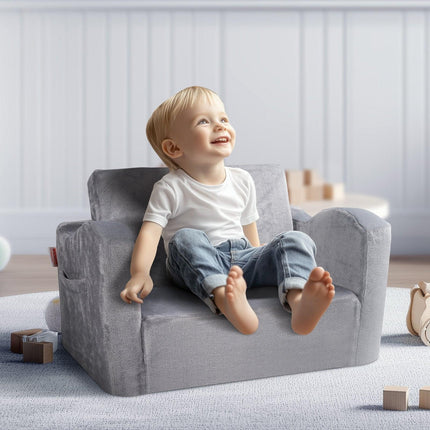 Baby Chair Foldable 2-in-1 Comfy Baby Lounger Couch Kids Sofa Grey.