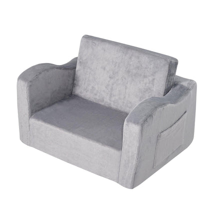 Baby Chair Foldable 2-in-1 Comfy Baby Lounger Couch Kids Sofa Grey.