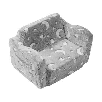 Fold-out Kids Sofa, Glow-in-the-Dark Kids Couch Chair, 2-in-1 Children Convertible Sofa to Lounger, Extra Soft Flip-out Toddler Couch for Siting and Sleeping, for Bedroom and Playroom.