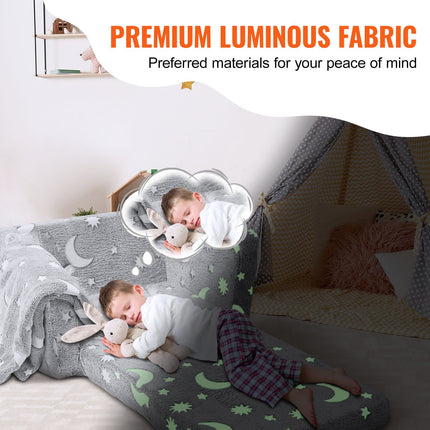 Fold-out Kids Sofa, Glow-in-the-Dark Kids Couch Chair, 2-in-1 Children Convertible Sofa to Lounger, Extra Soft Flip-out Toddler Couch for Siting and Sleeping, for Bedroom and Playroom.
