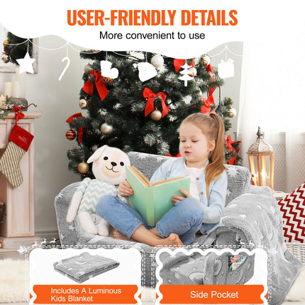 Fold-out Kids Sofa, Glow-in-the-Dark Kids Couch Chair, 2-in-1 Children Convertible Sofa to Lounger, Extra Soft Flip-out Toddler Couch for Siting and Sleeping, for Bedroom and Playroom.