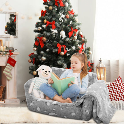 Fold-out Kids Sofa, Glow-in-the-Dark Kids Couch Chair, 2-in-1 Children Convertible Sofa to Lounger, Extra Soft Flip-out Toddler Couch for Siting and Sleeping, for Bedroom and Playroom.
