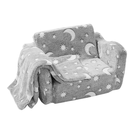 Fold-out Kids Sofa, Glow-in-the-Dark Kids Couch Chair, 2-in-1 Children Convertible Sofa to Lounger, Extra Soft Flip-out Toddler Couch for Siting and Sleeping, for Bedroom and Playroom.