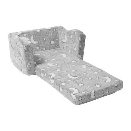 Fold-out Kids Sofa, Glow-in-the-Dark Kids Couch Chair, 2-in-1 Children Convertible Sofa to Lounger, Extra Soft Flip-out Toddler Couch for Siting and Sleeping, for Bedroom and Playroom.