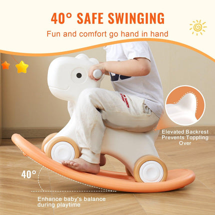 VEVOR 3 in 1 Rocking Horse for Toddlers 1-3 Years, Baby Rocking Horse with Detachable Balance Board and 4 Smooth Wheels, Support up to 80 lbs HDPE Material Kids Ride on Toy, Swinging, Orange.