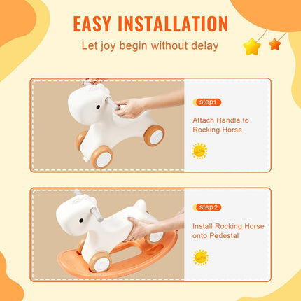 VEVOR 3 in 1 Rocking Horse for Toddlers 1-3 Years, Baby Rocking Horse with Detachable Balance Board and 4 Smooth Wheels, Support up to 80 lbs HDPE Material Kids Ride on Toy, Swinging, Orange.