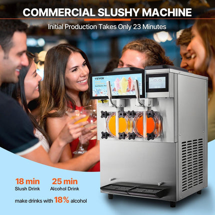 Commercial Slushy Machine, 2 x 12L / 3.17 Gal Double Tanks, Cool and Freeze Modes, Stainless Steel Margarita Smoothie Frozen Drink Maker, Slushie Machine for Party Cafes Restaurants Bars Home.