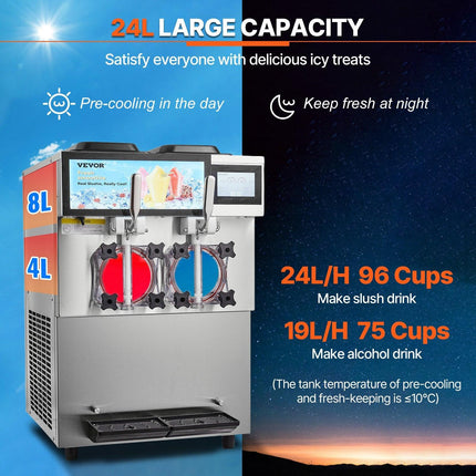 Commercial Slushy Machine, 2 x 12L / 3.17 Gal Double Tanks, Cool and Freeze Modes, Stainless Steel Margarita Smoothie Frozen Drink Maker, Slushie Machine for Party Cafes Restaurants Bars Home.