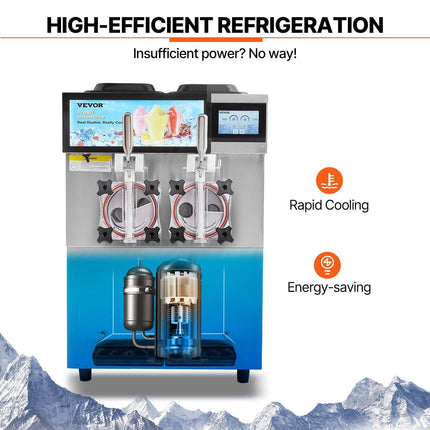 Commercial Slushy Machine, 2 x 12L / 3.17 Gal Double Tanks, Cool and Freeze Modes, Stainless Steel Margarita Smoothie Frozen Drink Maker, Slushie Machine for Party Cafes Restaurants Bars Home.