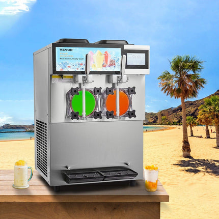 Commercial Slushy Machine, 2 x 12L / 3.17 Gal Double Tanks, Cool and Freeze Modes, Stainless Steel Margarita Smoothie Frozen Drink Maker, Slushie Machine for Party Cafes Restaurants Bars Home.