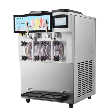 Commercial Slushy Machine, 2 x 12L / 3.17 Gal Double Tanks, Cool and Freeze Modes, Stainless Steel Margarita Smoothie Frozen Drink Maker, Slushie Machine for Party Cafes Restaurants Bars Home.