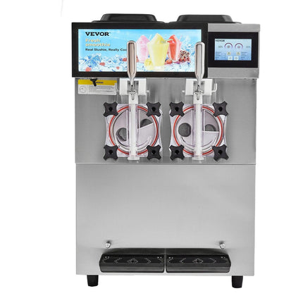 Commercial Slushy Machine, 2 x 12L / 3.17 Gal Double Tanks, Cool and Freeze Modes, Stainless Steel Margarita Smoothie Frozen Drink Maker, Slushie Machine for Party Cafes Restaurants Bars Home.