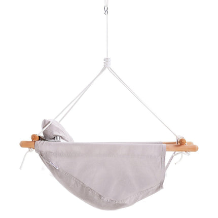 Canvas Hammock Swing, 3 Modes Baby Swing Indoor and Outdoor with 5-Point Harness, and Tree Straps, 150lbs Weight Capacity, Integrated Cushion, Wooden Hanging Swing Seat for Baby to Toddler.