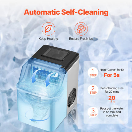 Portable Countertop Ice Maker 45Lbs/24H Self-Cleaning with Scoop Basket.
