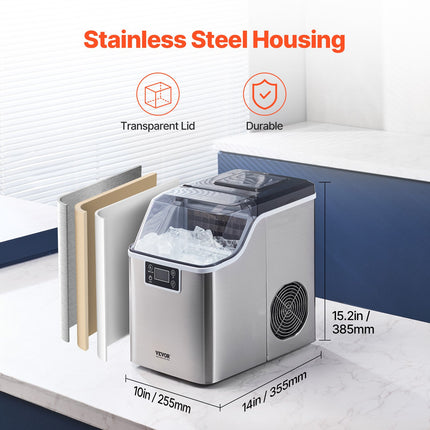 Portable Countertop Ice Maker 45Lbs/24H Self-Cleaning with Scoop Basket.