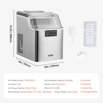Portable Countertop Ice Maker 45Lbs/24H Self-Cleaning with Scoop Basket.