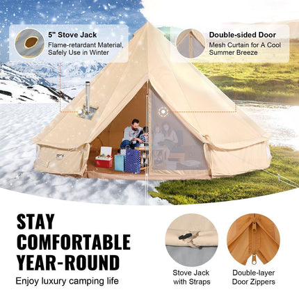 Canvas Bell Tent 4m/13.12ft 4-Season Camping Yurt Tent with Stove Jack.