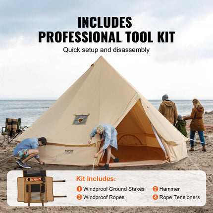 Canvas Bell Tent 4m/13.12ft 4-Season Camping Yurt Tent with Stove Jack.