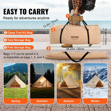 Canvas Bell Tent 4m/13.12ft 4-Season Camping Yurt Tent with Stove Jack.