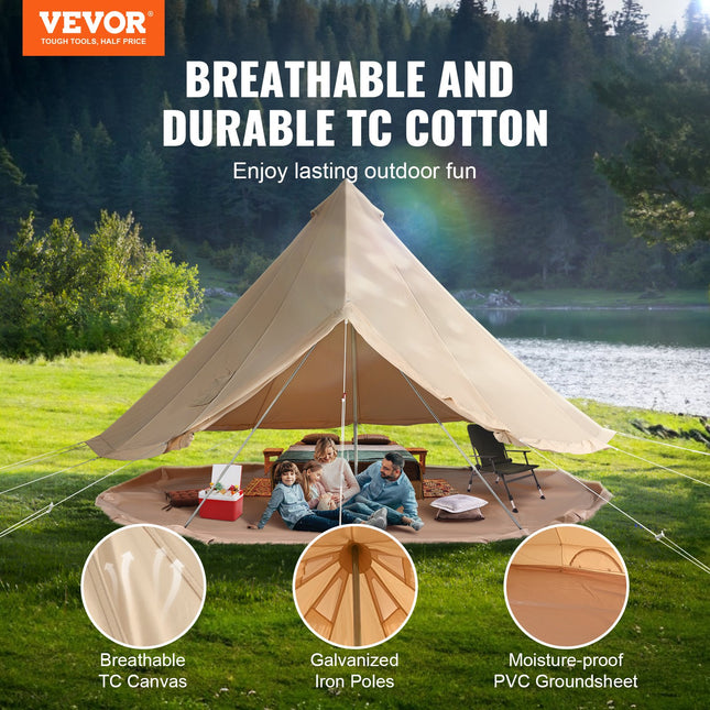 Canvas Bell Tent 5m/16.4ft 4-Season Camping Yurt Tent with Stove Jack.