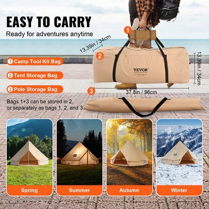 Canvas Bell Tent 5m/16.4ft 4-Season Camping Yurt Tent with Stove Jack.