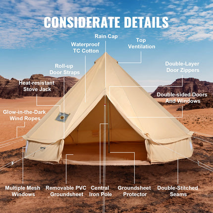 Canvas Bell Tent 5m/16.4ft 4-Season Camping Yurt Tent with Stove Jack.