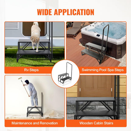 RV Steps, 2-Step RV Stairs, 199.58KGS Load Capacity, Thickened Carbon Steel, With Handrail, Non-Slip Steps for Safe Entry and Exit, Suit for RV, Trailer, Camper Steps.
