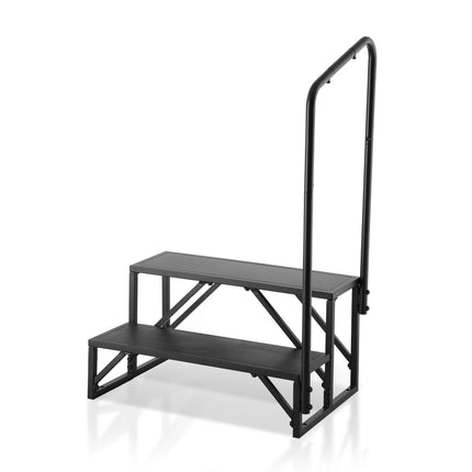 RV Steps, 2-Step RV Stairs, 199.58KGS Load Capacity, Thickened Carbon Steel, With Handrail, Non-Slip Steps for Safe Entry and Exit, Suit for RV, Trailer, Camper Steps.