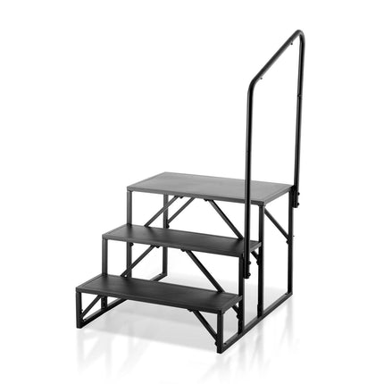 RV Steps, 3-Step RV Stairs, 199.58KGS Load Capacity, Thickened Carbon Steel, With Handrail, Non-Slip Steps for Safe Entry and Exit, Suit for RV, Trailer, Camper Steps.